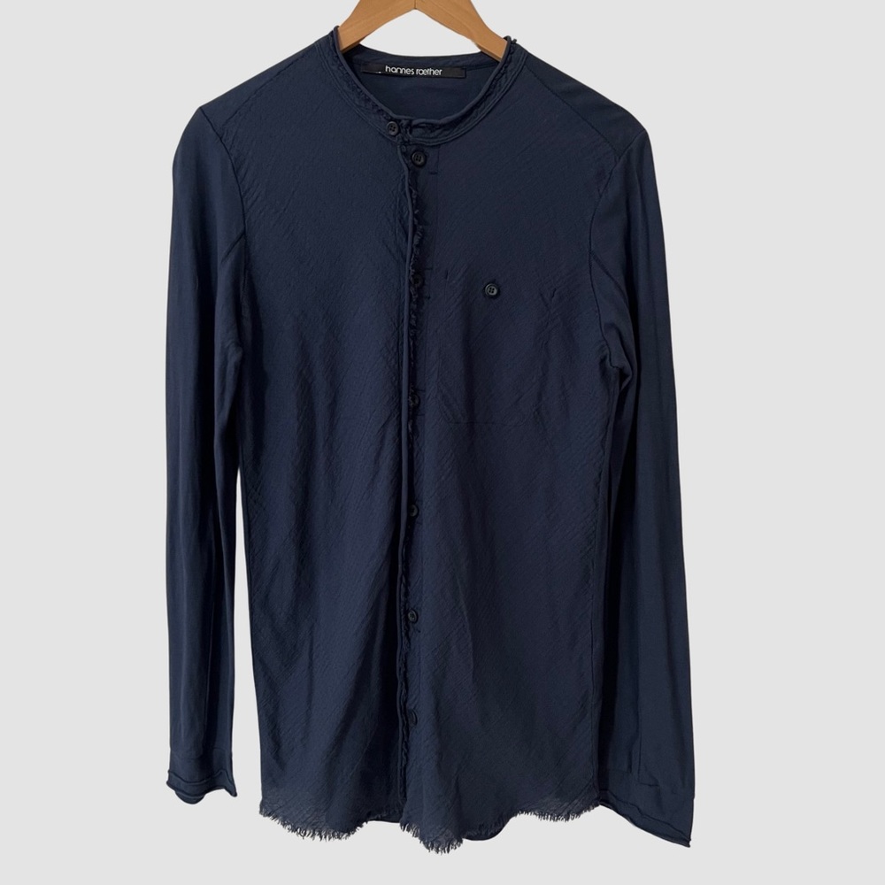 Hannes Roether Navy Blue Long Sleeve Button Up Top M ($270)